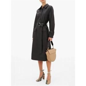 TIBI Black Faux Leather Long Sleeve Belted Midi Dress Size 10